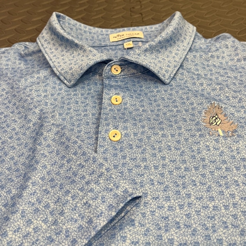 Peter Millar Polo Mens XXL‎ Blue Summer Comfort MF22EK19S Floral Skull Print